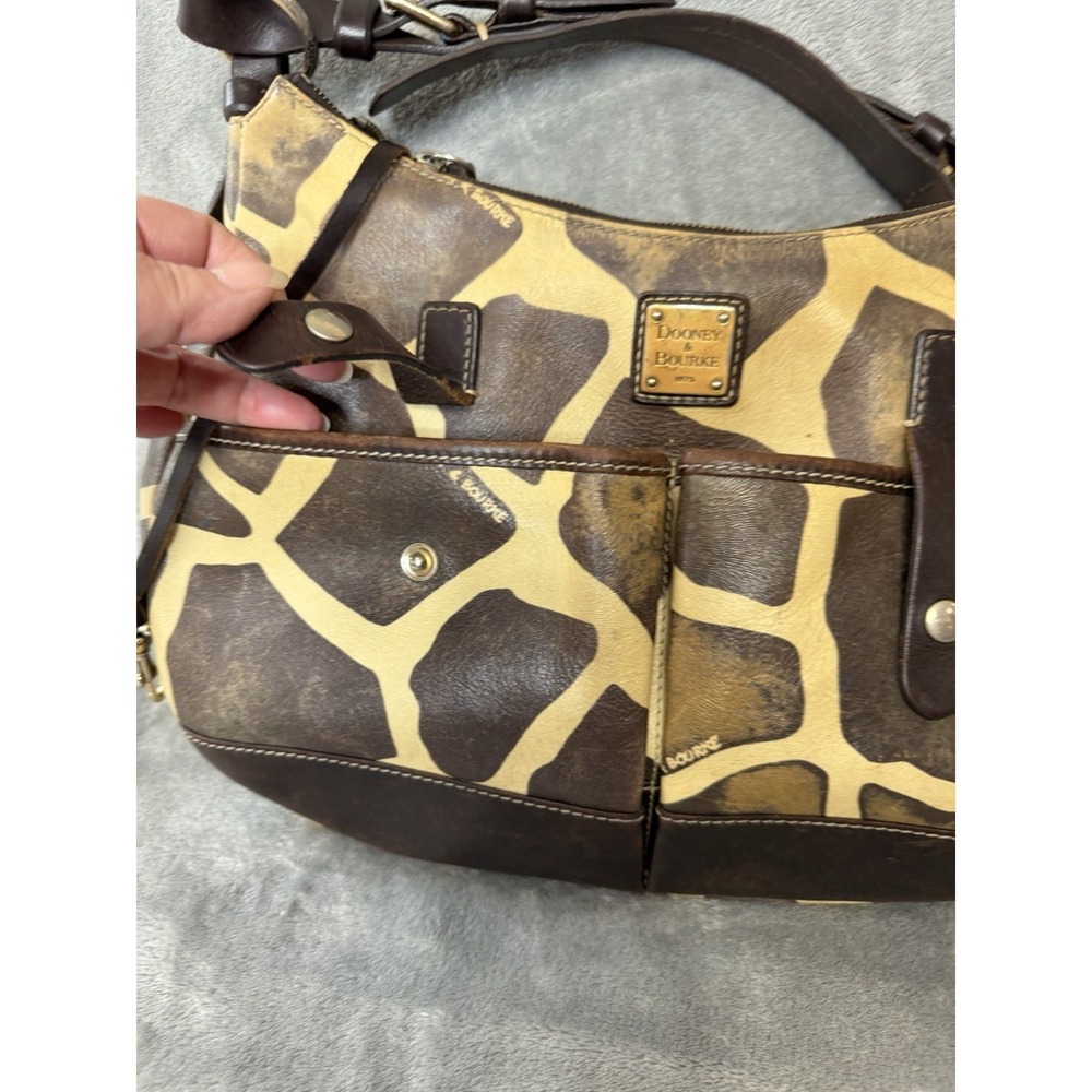 Dooney & Bourke Giraffe Print Leather Trim Hobo Shoulder Bag Zipper Earthy Boho - Picture 3 of 9
